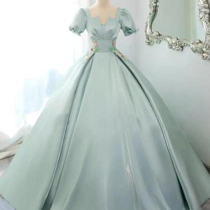 Shiny Water Satin A-line Lace Applique Long Prom..
