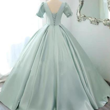 Shiny Water Satin A-line Lace Applique Long Prom..