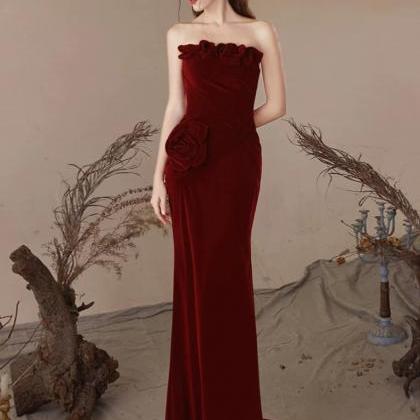Luxurious Velvet Mermaid Burgundy Long Prom Dress,..