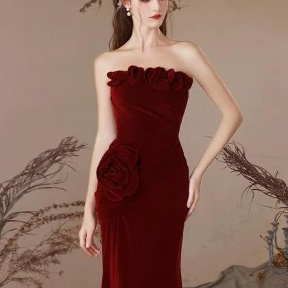 Luxurious Velvet Mermaid Burgundy Long Prom Dress,..