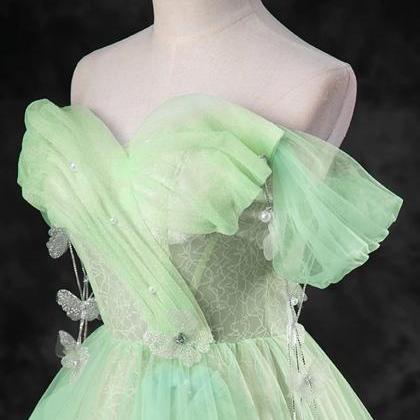 Green A Line Sweetheart Princess Dress Neckline..