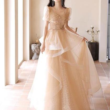 A-line Champagne Sweetheart Princess Gown Neckline..