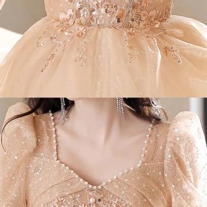 A-line Champagne Sweetheart Princess Gown Neckline..
