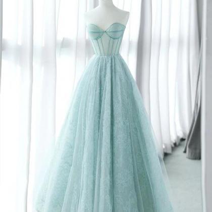 Lace Blue Long Prom Dress A-line Sweetheart..