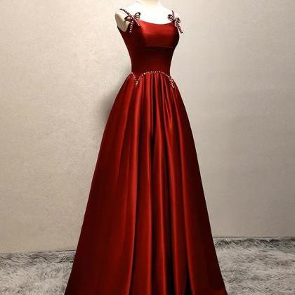 A Line Satin Burgundy Long Prom Dresses Party..