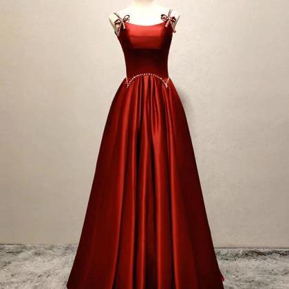 A Line Satin Burgundy Long Prom Dresses Party..