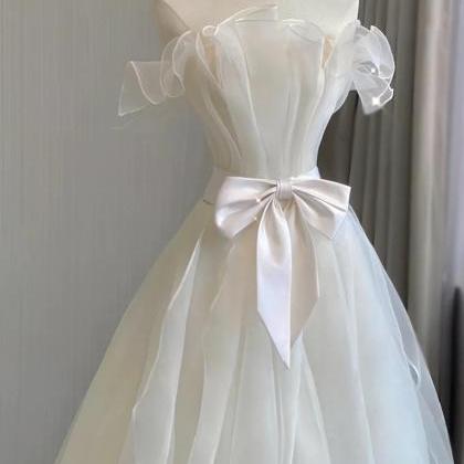 A-line Organza White Long Princess Wedding Dress,..