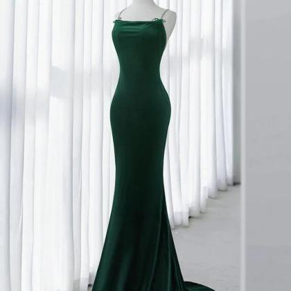 Sexy Green Fishtail Velvet Long Ball Gown Party..
