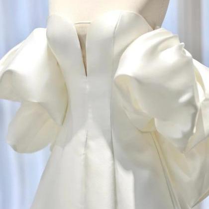 White A-line Satin Long Wedding Dress, White Satin..