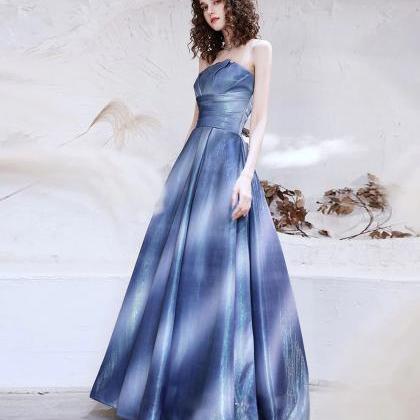 Blue Satin Long Prom Dress Blue Satin Evening..