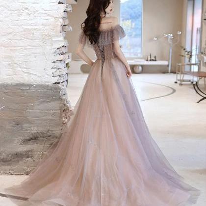 Pale Pinkish Tulle A-line Long Prom Dress Tulle..