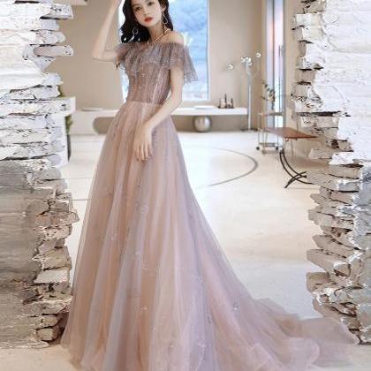 Pale Pinkish Tulle A-line Long Prom Dress Tulle..