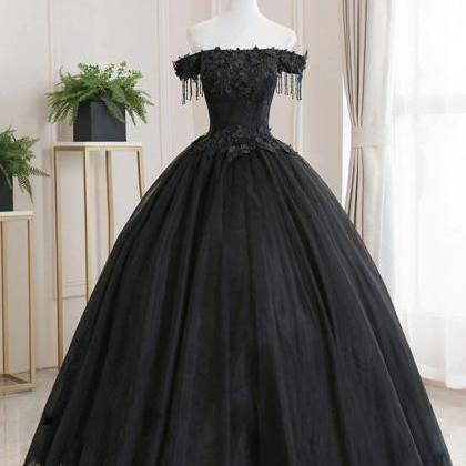 Black Tulle Lace Long Prom Dress Evening Dress..