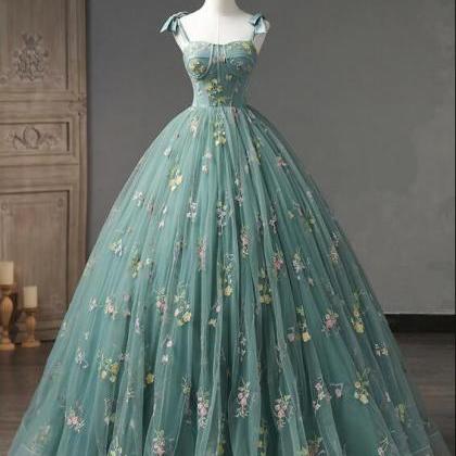 A-line Sweetheart Neck Green Long Prom Dresses,..