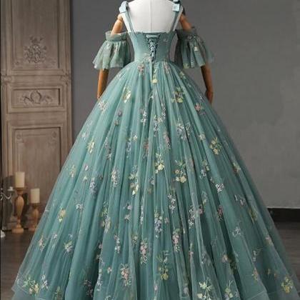 A-line Sweetheart Neck Green Long Prom Dresses,..