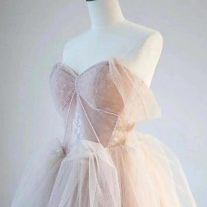 A-line Off Shoulder Tulle Lace Champagne Pink Long..