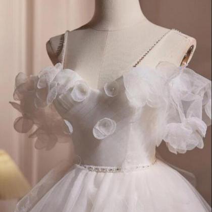 A-line Off Shoulder Tulle White Short Prom Dress,..