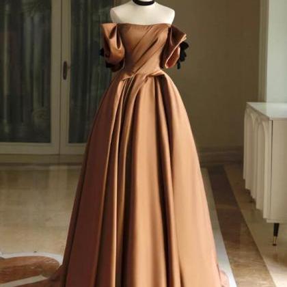 Simple A-line Satin Brown Long Prom Dress, Brown..