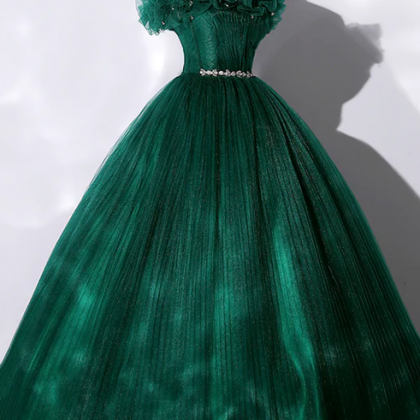 Off The Shoulder Tulle Long Prom Dress, Green..