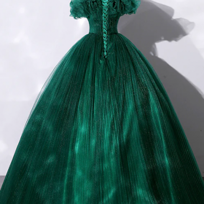 Off The Shoulder Tulle Long Prom Dress, Green..