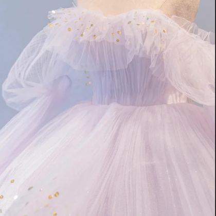 Purple Tulle Layers Long A-line Prom Dress, Cute..