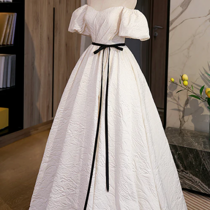 Simple A-line Jacquard Fabric Long Prom Dress, Off..