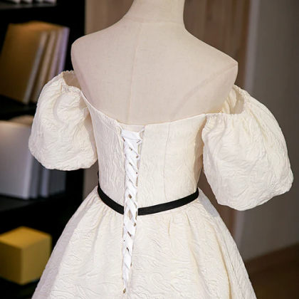 Simple A-line Jacquard Fabric Long Prom Dress, Off..