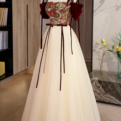 Elegant Tulle Embroidery Long Evening Dress, Cute..
