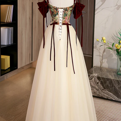 Elegant Tulle Embroidery Long Evening Dress, Cute..