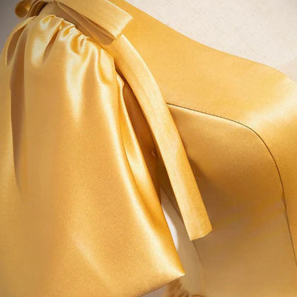 Yellow V-neck Satin Long Prom Dress, Yellow A-line..