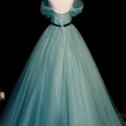 Green Tulle Long Senior Prom Dress, A-line Formal..