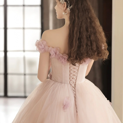 Beautiful Tulle Long Prom Dress With Flowers,..
