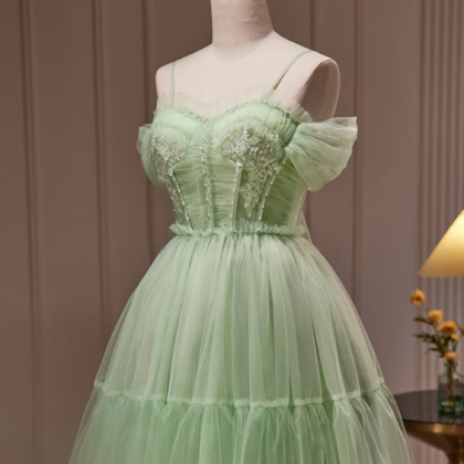 Green Tulle Lace Short Prom Dress, Cute Homecoming..