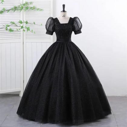 Vintage Black Puff Sleeve Tulle Ball Gown on Luulla