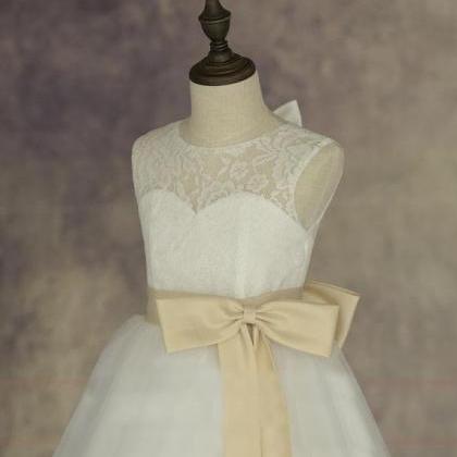 Lace Tulle Flower Girl Dress With Elegant Sash And..