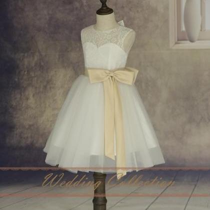 Lace Tulle Flower Girl Dress With Elegant Sash And..