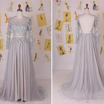 Silver Grey Long Sleeves Beading Lace Appliques..