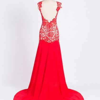 2015 Red Lace Mermaid Dress Sexy Back Party..