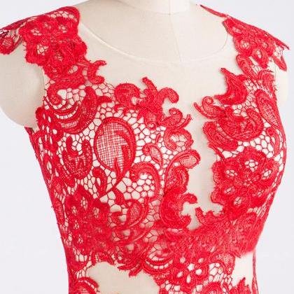 2015 Red Lace Mermaid Dress Sexy Back Party..