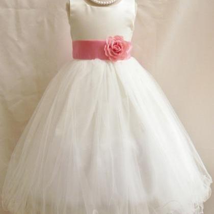 Flower Girl Dresses - Ivory With Guava (fd0fl) -..