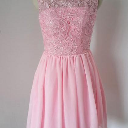 Scoop Neck A-line Chiffon Lace Homecoming Dresses..