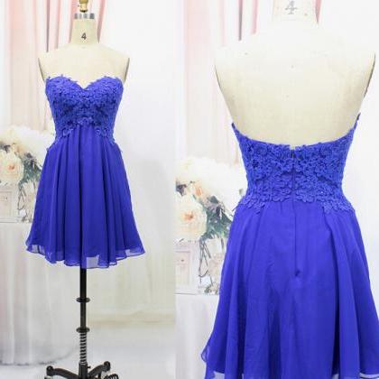 Lovely Short Handmade Blue Prom Dress With Lace..