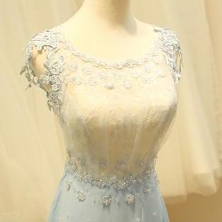 Pretty Light Blue Long Prom Dress With Applique,..