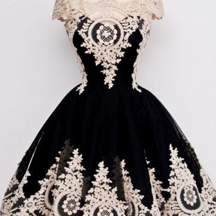 Lace Prom Dress,black Prom Dress,a Line Prom..
