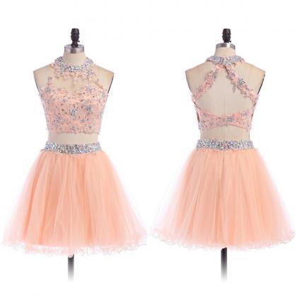 Two Piece Prom Dress With Lace Appliques, High..