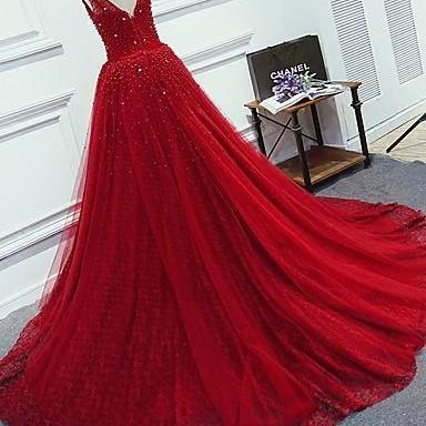 Charming A-line Formal Evening Dress, Red Prom..