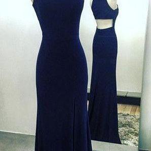 Sexy Prom Dress,navy Blue Long Prom Dress,split..