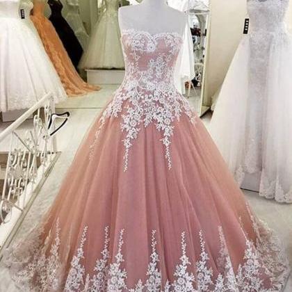 Elegant A-line Applique Prom Dress, Blush Prom..