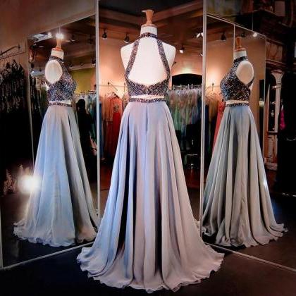 Women's Halter Prom Dress, Crystals..