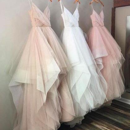 A Line Tulle Evening Prom Dresses, Custom Long..